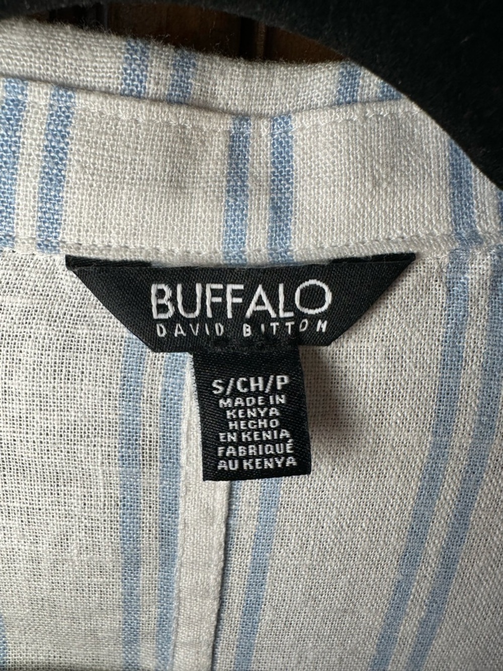 Buffalo David Bitton Linen Blend Striped Camp Shirt Top Blue White Small - Picture 5 of 11